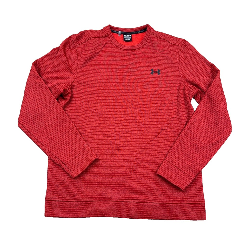 Under Armour Sweatshirt Men Medium Red Crewneck Sweater Storm Striped Golf Adult